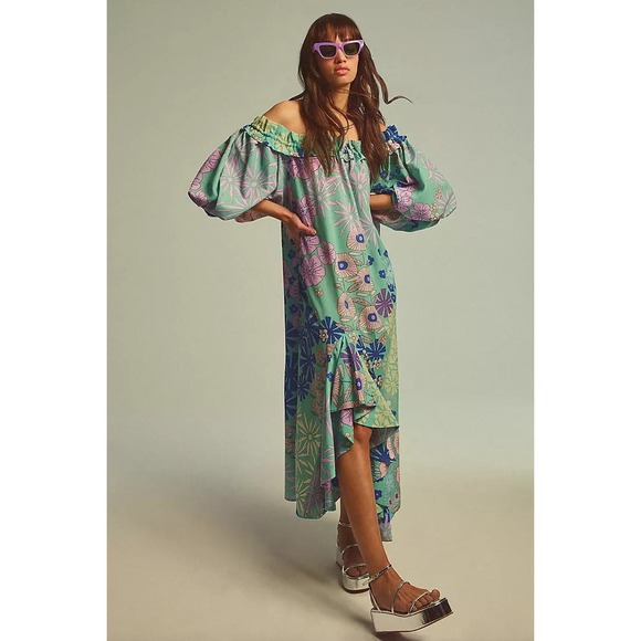 HTF nwt ANTHROPOLOGIE OOPSCOOL sz S Off the shoulder printed dress - Picture 1 of 6